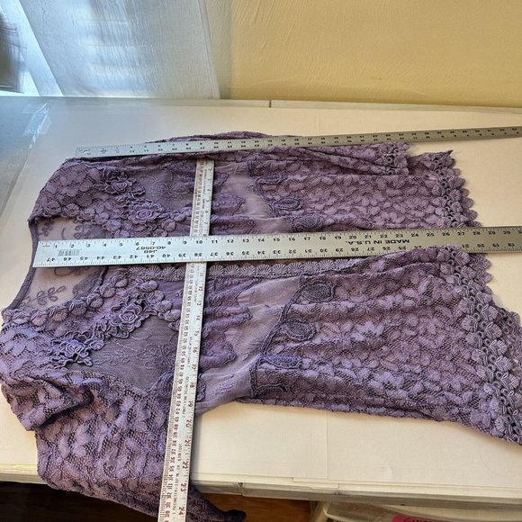 Vintage Womens Purple Lavender Long Sleeve Button Up Shirt Top Medium Lace - Picture 8 of 13